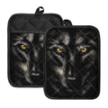 Black Wolf Portrait Print Pot Holders With Pocket