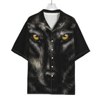 Black Wolf Portrait Print Rayon Hawaiian Shirt