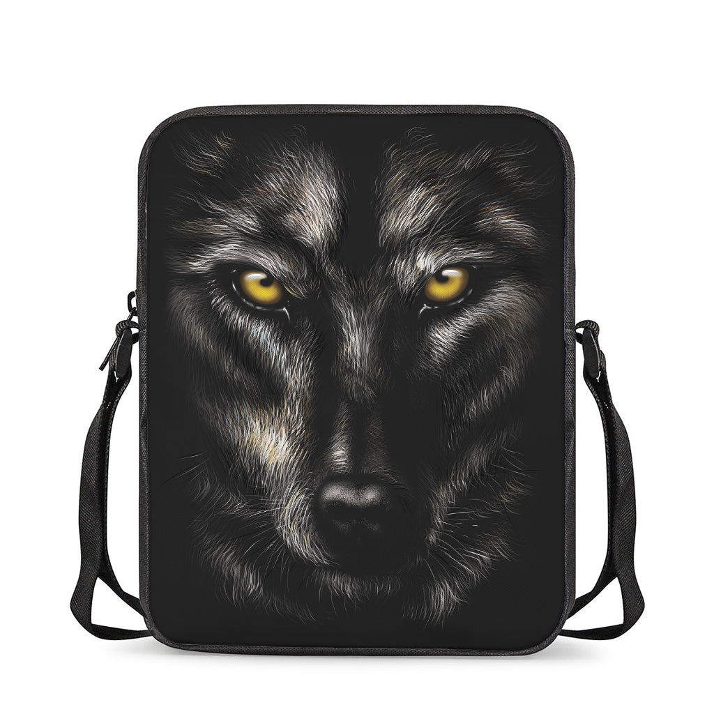 Black Wolf Portrait Print Rectangular Crossbody Bag