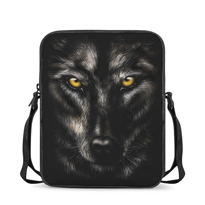 Black Wolf Portrait Print Rectangular Crossbody Bag