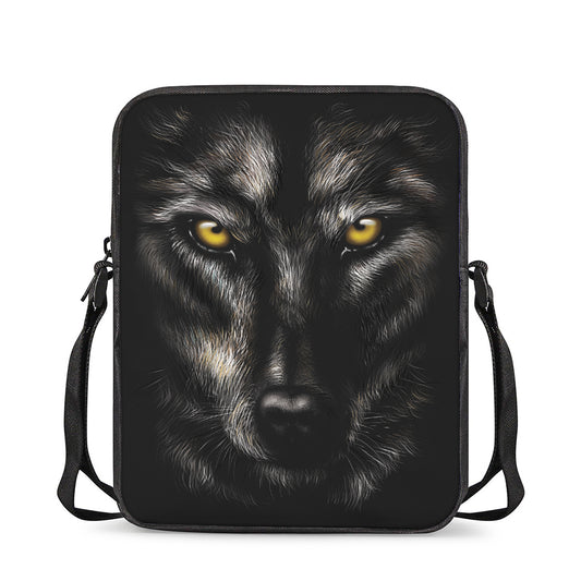 Black Wolf Portrait Print Rectangular Crossbody Bag