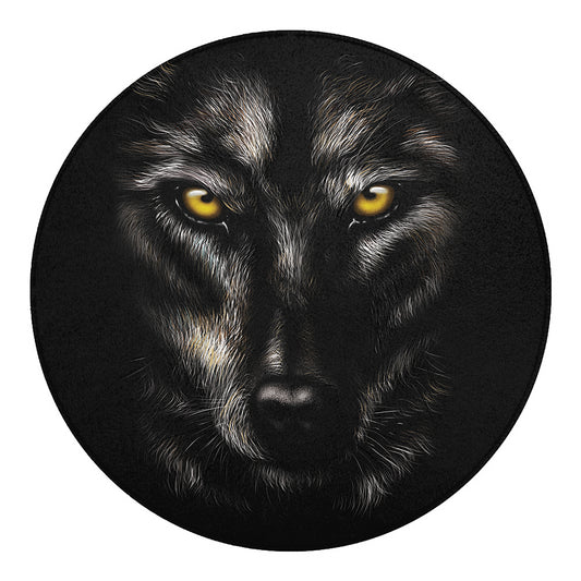Black Wolf Portrait Print Round Blanket