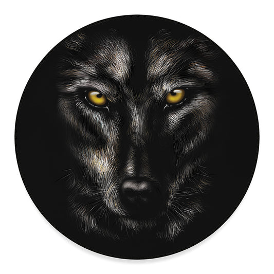 Black Wolf Portrait Print Round Floor Mat