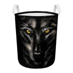 Black Wolf Portrait Print Round Laundry Basket