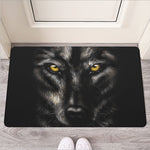 Black Wolf Portrait Print Rubber Doormat