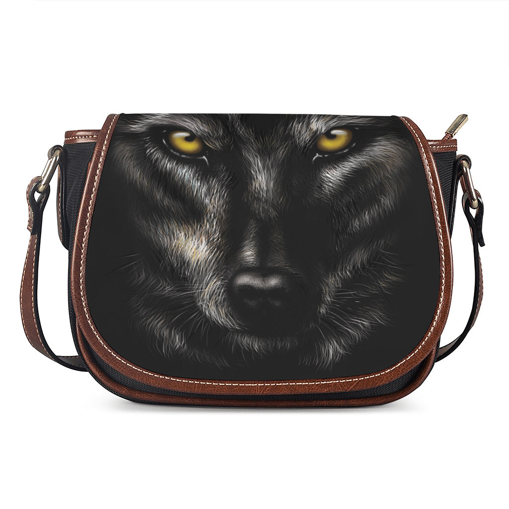 Black Wolf Portrait Print Saddle Bag