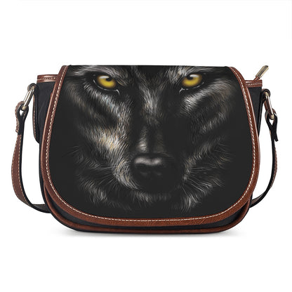 Black Wolf Portrait Print Saddle Bag