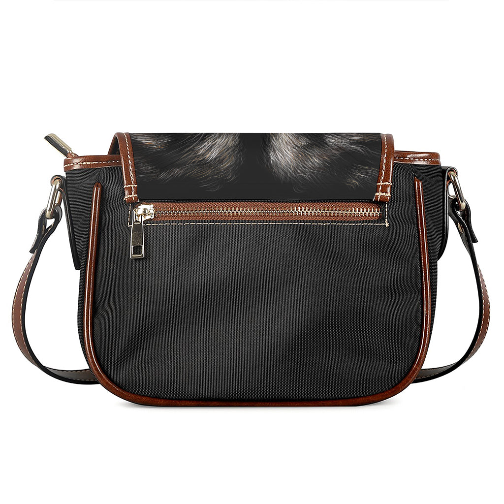 Black Wolf Portrait Print Saddle Bag