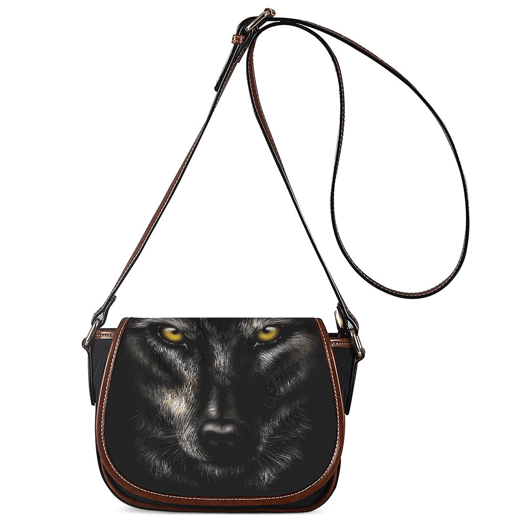 Black Wolf Portrait Print Saddle Bag