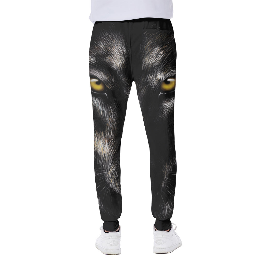 Black Wolf Portrait Print Scuba Joggers