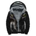 Black Wolf Portrait Print Sherpa Lined Zip Up Hoodie