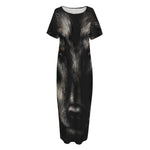 Black Wolf Portrait Print Short Sleeve Long Nightdress
