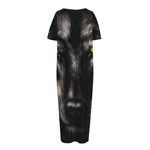 Black Wolf Portrait Print Short Sleeve Long Nightdress