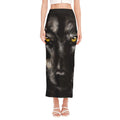 Black Wolf Portrait Print Side Slit Maxi Skirt