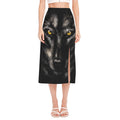 Black Wolf Portrait Print Side Slit Midi Skirt