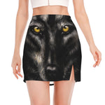 Black Wolf Portrait Print Side Slit Mini Skirt