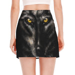 Black Wolf Portrait Print Side Slit Mini Skirt