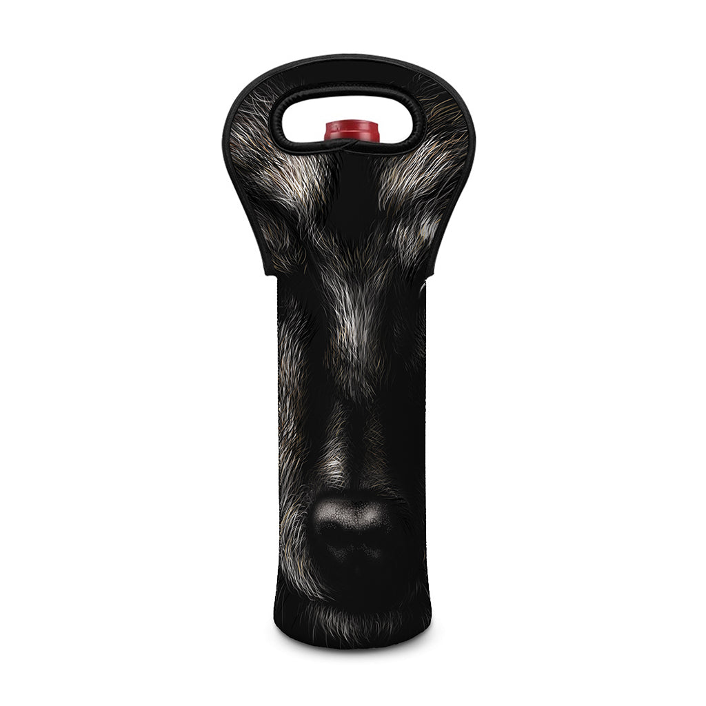 Black Wolf Portrait Print Single Neoprene Wine Tote