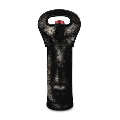 Black Wolf Portrait Print Single Neoprene Wine Tote