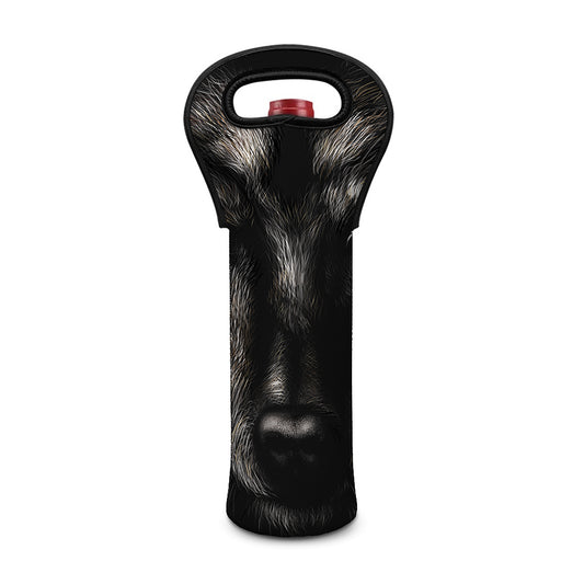 Black Wolf Portrait Print Single Neoprene Wine Tote