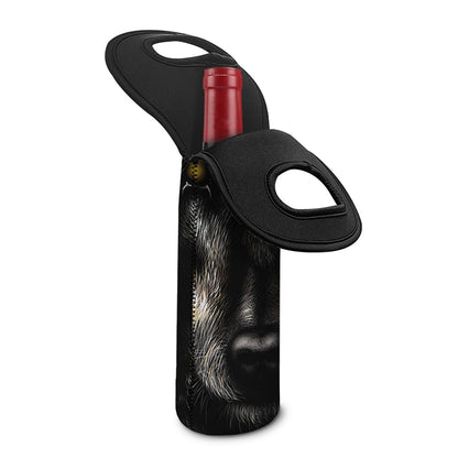 Black Wolf Portrait Print Single Neoprene Wine Tote