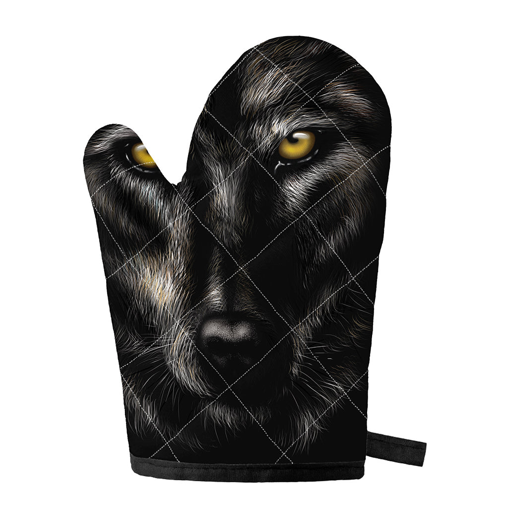 Black Wolf Portrait Print Single Oven Mitt