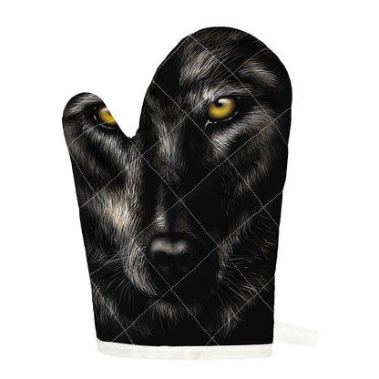 Black Wolf Portrait Print Single Oven Mitt