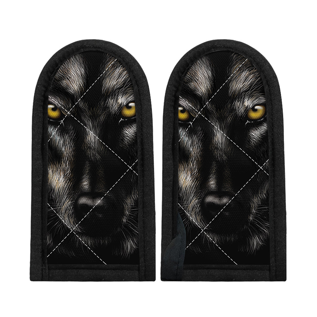 Black Wolf Portrait Print Skillet Handle Cover