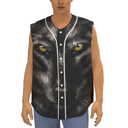 Black Wolf Portrait Print Sleeveless Baseball Jersey