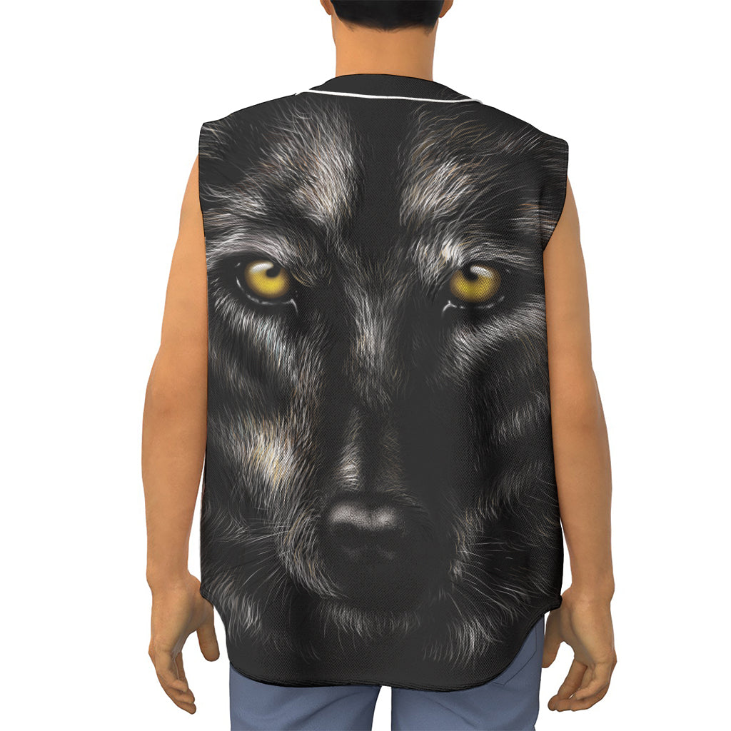 Black Wolf Portrait Print Sleeveless Baseball Jersey