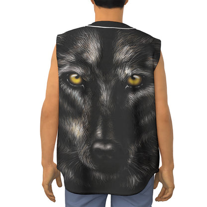 Black Wolf Portrait Print Sleeveless Baseball Jersey