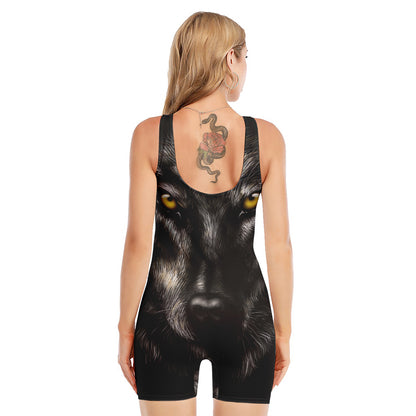 Black Wolf Portrait Print Sleeveless One Piece Swimsuit