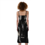 Black Wolf Portrait Print Slim Fit Midi Cami Dress
