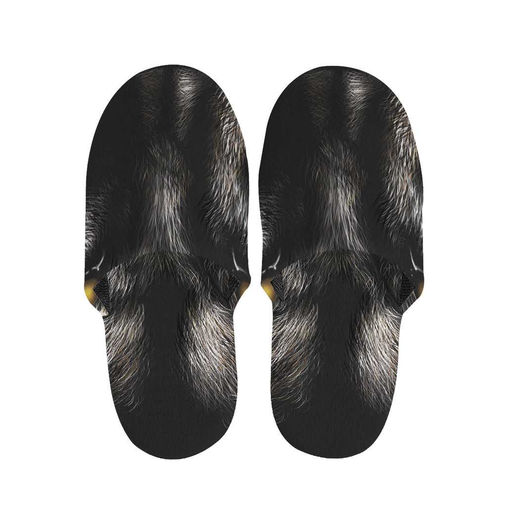 Black Wolf Portrait Print Slippers