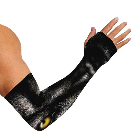 Black Wolf Portrait Print Sun Protection Arm Sleeves