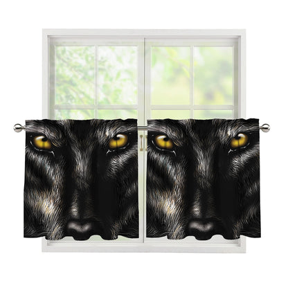 Black Wolf Portrait Print Tier Curtains