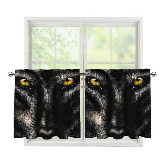 Black Wolf Portrait Print Tier Curtains