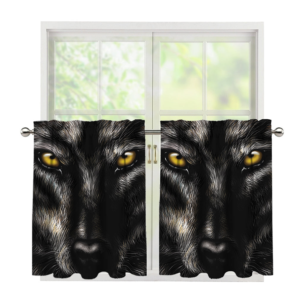 Black Wolf Portrait Print Tier Curtains