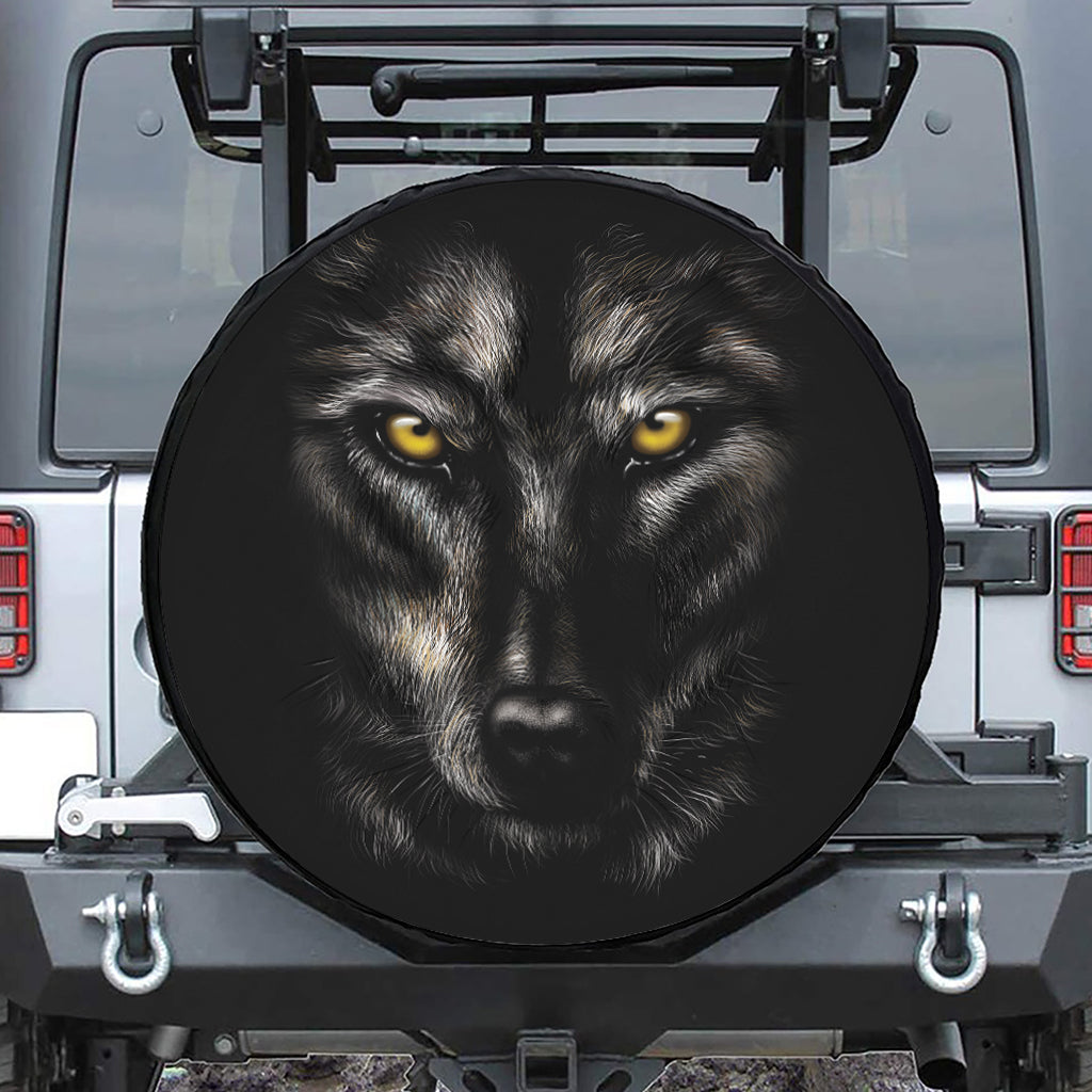 Black Wolf Portrait Print Tire Cover