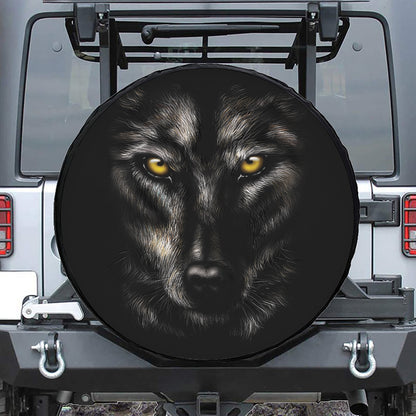 Black Wolf Portrait Print Tire Cover