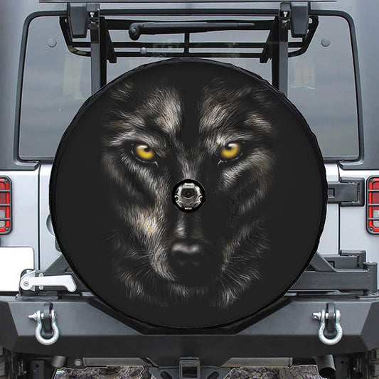 Black Wolf Portrait Print Tire Cover With Camera Hole