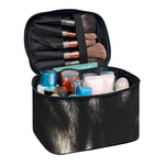 Black Wolf Portrait Print Travel Makeup Bag