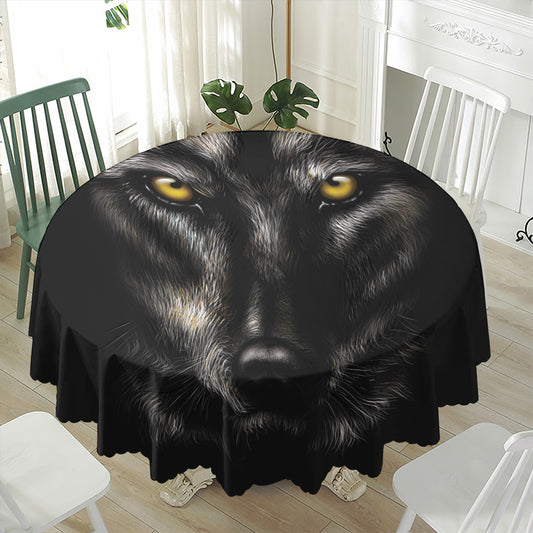 Black Wolf Portrait Print Waterproof Round Tablecloth