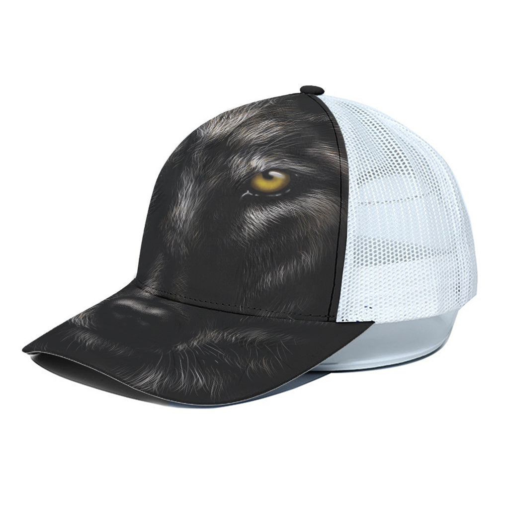 Black Wolf Portrait Print White Mesh Trucker Cap