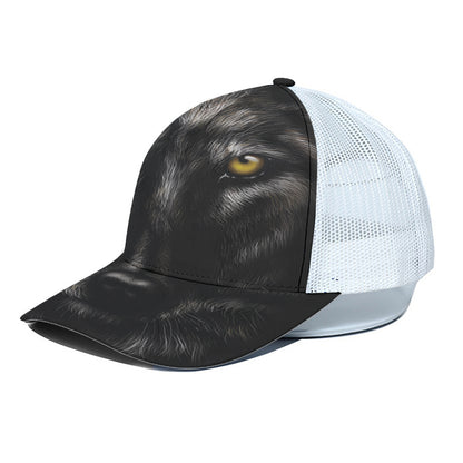Black Wolf Portrait Print White Mesh Trucker Cap