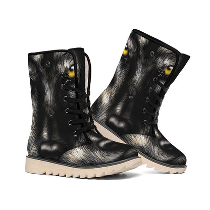 Black Wolf Portrait Print Winter Boots