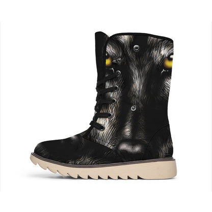 Black Wolf Portrait Print Winter Boots