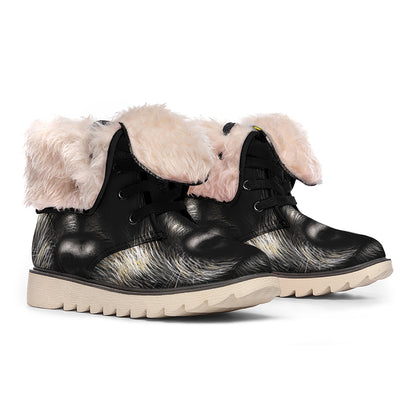 Black Wolf Portrait Print Winter Boots