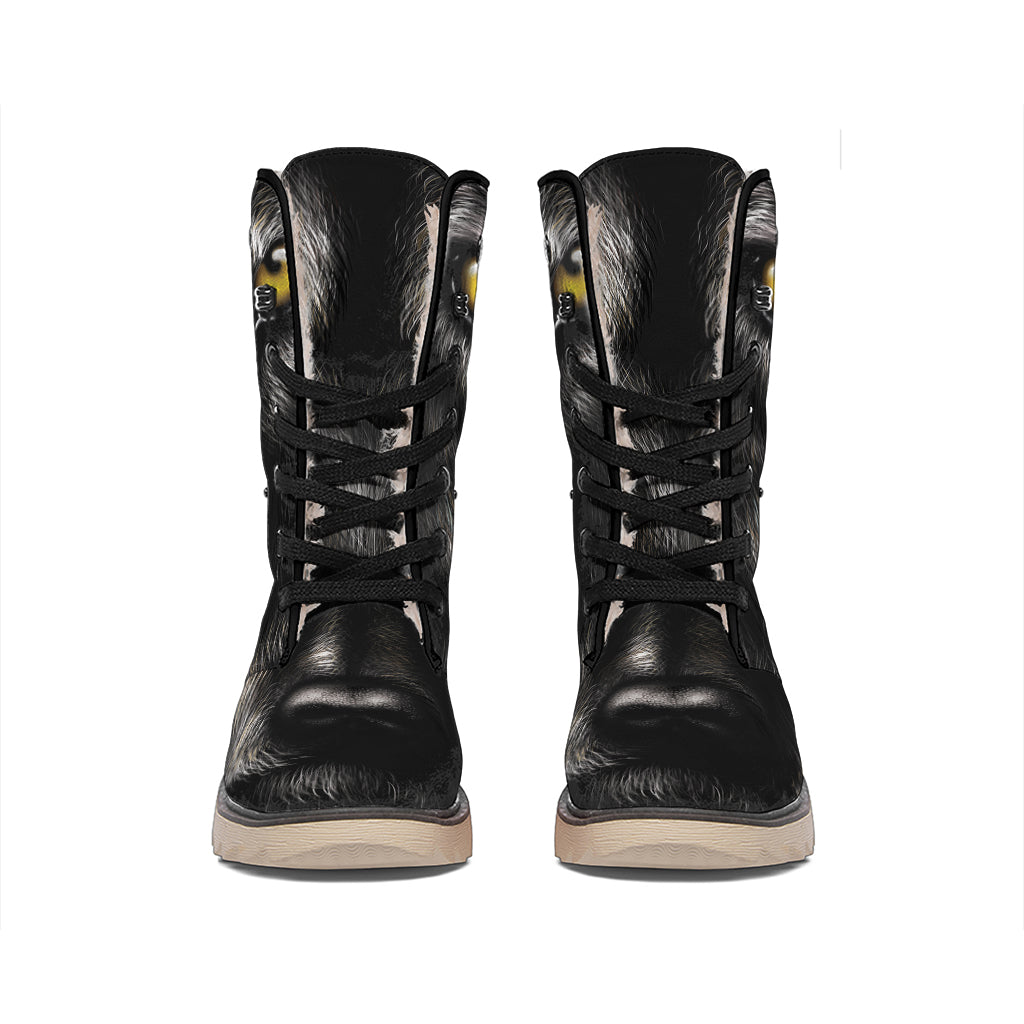 Black Wolf Portrait Print Winter Boots