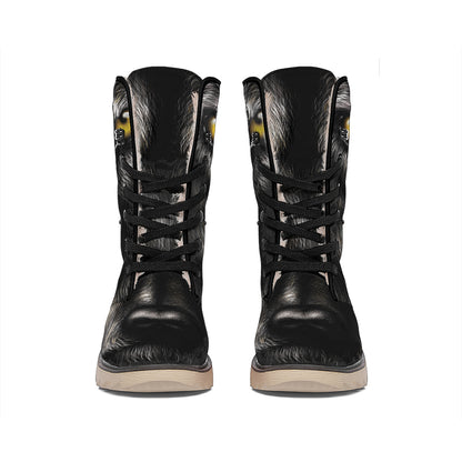 Black Wolf Portrait Print Winter Boots